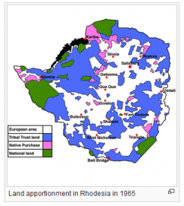 Χάρτης με την ιδιοκτησία της γης στη Ζιμπάμπουε το 1965 ( Πηγή: Wikipedia)